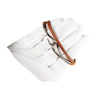 HERMES Jumbo Hook Double Tour Bracelet Palladium Hardware & Brown Leather